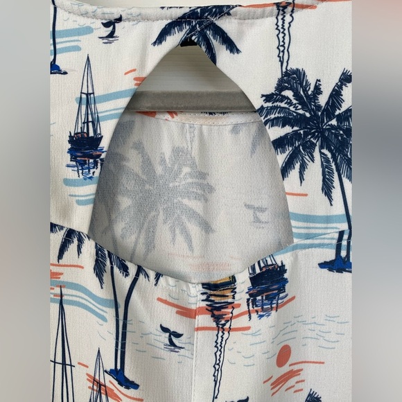 Nautical Palm Print Midi Dress with Pockets - Picture 4 of 6